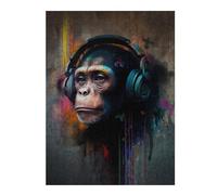 Jigsaw Puzzle 52x38cm/1000pcs for Adults Banksy Monkey Headphones Jigsaw Puzzle Family Game Difficult Hard Deal As Gifts for The Whole Family 52x38cm/1000pcs