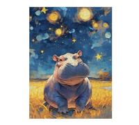 Jigsaw Puzzle 52x38cm/1000pcs for Adults Hippo Under Starry Sky Painting Puzzle for Adults Relax Games Perfect Decoration for Birthday, Chrismas 52x38cm/1000pcs