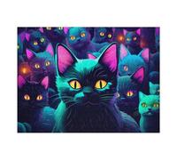 Jigsaw Puzzle 52x38cm/1000pcs for Adults Neon Cats with Glowing Eyes Jigsaw Puzzle Family Game Difficult Hard Deal As Gifts for The Whole Family 52x38cm/1000pcs