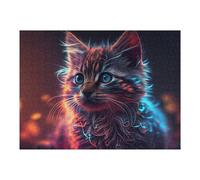Jigsaw Puzzle 52x38cm/1000pcs for Adults Neon Whiskered Cat Portrait Jigsaw Puzzle Family Game Difficult Hard Deal As Gifts for The Whole Family 52x38cm/1000pcs