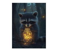 Jigsaw Puzzle 52x38cm/1000pcs for Teenagerss Raccoon with Firefly Jar Adult Puzzles Hands-on Game Birthday Present Deal As Gifts for The Whole Family 52x38cm/1000pcs