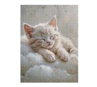 Jigsaw Puzzle 52x38cm/1000pcs Sleeping White Kitten on Clouds Adult Jigsaw Puzzle Family Games Staycation Kill Time Unique Birthday And Gifts 52x38cm/1000pcs