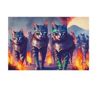 Jigsaw Puzzle 75x50cm/1000pcs for Adults Ancient Cat Warriors Marching Through Flames Jigsaw Puzzle Family Game Difficult Hard Deal As Gifts for The Whole Family 75x50cm/1000pcs