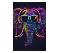 Jigsaw Puzzle 75x50cm/1000pcs for Adults Neon Elephant Headphones Art Print -4 Teenagers Puzzles Hands-on Game Hand Speed Race Deal As Gifts for The Whole Family 75x50cm/1000pcs