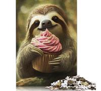 Jigsaw Puzzle Adult Cute Sloth with Cupcake 500 Piece Jigsaw Puzzles Wooden Puzzle for Adults Age 18+ Educational Game 500pcs (52x38cm)