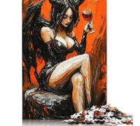 Jigsaw Puzzle Adult Demoness with Wine 1000 Piece Jigsaw Puzzles Wooden Puzzle for Adults Age 18+ Educational Game 1000pcs (75x50cm)