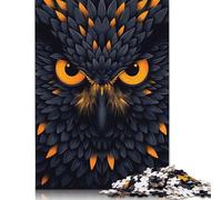 Jigsaw Puzzle Adult Fierce Owl Vector Portrait with Glowing Orange Eyes 1000 Piece Jigsaw Puzzles Wooden Puzzle for Adults Age 18+ Educational Game 1000pcs (75x50cm)
