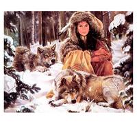 Jigsaw Puzzle Adult Paper Puzzle Indian Girl and Snow Wolf in Winter Forest Pack of 1000 50x70cm