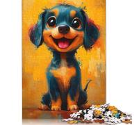 Jigsaw Puzzle Adult Smiling Dachshund Painting 500 Piece Jigsaw Puzzles Wooden Puzzle for Adults Age 18+ Educational Game 500pcs (52x38cm)