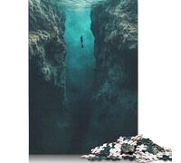 Jigsaw Puzzle Adult Thalassophobia Underwater Diver Between Cliffs 500 Piece Jigsaw Puzzles Wooden Puzzle for Adults Age 18+ Educational Game 500pcs (52x38cm)