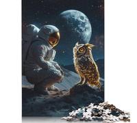 Jigsaw Puzzle Astronaut Meets Cosmic Owl Jigsaw Puzzles for Adults 1000 Pieces Wooden Jigsaw Wall Art Puzzle Games 1000pcs (75x50cm)