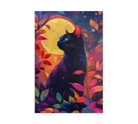 Jigsaw Puzzle, Black Cat With Moon And Colorful Leaves, 1000-Piece, Relaxing Activity, For Cat Lovers, Home