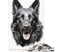 Jigsaw Puzzle Black German Shepherd Portrait 500 Piece Jigsaw Puzzles Wooden Jigsaw Puzzle for Adults 18+ Educational Games 500pcs (52x38cm)