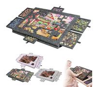 Jigsaw Puzzle Board 2-in-1 Stand & Cover with 6 Drawers,Tilting Angle Adjustable,Lightweight Portable Felt Jigsaw Puzzle Table Board for Adults Gift for Games Up to 1000 Pieces (A)