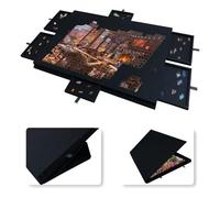 Jigsaw Puzzle Board for 1000 Pieces with 6 Drawers, Tilting Puzzle Board 2-in-1 Stand & Cover, Portable Felt Jigsaw Table with Storage for Adults Kids - Black