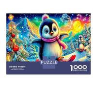 Jigsaw Puzzle Collectors 1000 Pc Playful Penguin Art - Sturdy Cardboard Logic Skill Puzzle Penguin Skiing 38x26cm/1000pcs