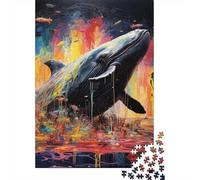 Jigsaw Puzzle Colorful Blue Whale 500 Piece Jigsaw Puzzles Wooden Jigsaw Puzzle for Adults 18+ Educational Games 500pcs (52x38cm)