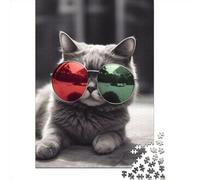 Jigsaw Puzzle Cute Sunglass Kitty 1000 Piece Jigsaw Puzzles Wooden Jigsaw for Adults & Challenge Family 1000pcs (75x50cm)