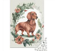 Jigsaw Puzzle Dachshund Floral 1000 Piece Jigsaw Puzzles for Adults Wooden Jigsaw Puzzles for Adults Stress Reliever 1000pcs (75x50cm)