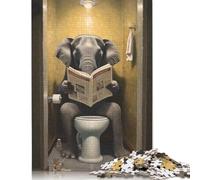 Jigsaw Puzzle Elephant Reading on Toilet 1000 Piece Jigsaw Puzzles Paper Jigsaw Puzzle for Adults 18+ Educational Games 38x26cm/1000pcs