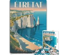 Jigsaw Puzzle Featuring Étretat Cliffs Travel Poster, for Adults, 500 PCS