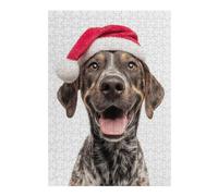 Jigsaw Puzzle Featuring Happy Plott Hound Dog Wearing Santa Hat, for Adults, 300 PCS