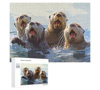 Jigsaw Puzzle Featuring Otters in Water with Open Mouths, for Adults, 500 PCS