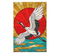 Jigsaw Puzzle Featuring Stained Glass Crane Flying Over Water, for Adults, 1000 PCS