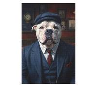 Jigsaw Puzzle Featuring White XL Bully Dog Wearing A Suit in The Pub, for Adults, 1000 PCS