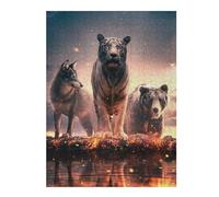 Jigsaw Puzzle Featuring Wild Trio Wolf, Tiger, Bear, for Adults, 500 PCS