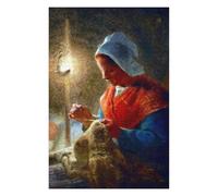 Jigsaw Puzzle Featuring Woman Sewing by Lamplight, for Adults, 1000 PCS