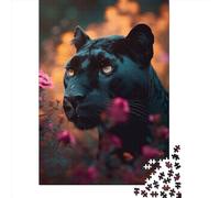 Jigsaw Puzzle Flowered Black Panther Jigsaw Puzzles for Adults 1000 Pieces Wooden Jigsaw Wall Art Puzzle Games 1000pcs (75x50cm)