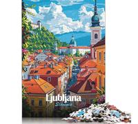Jigsaw Puzzle for Adults 1000 Ljubljana, Slovenia Cityscape Illustration Puzzle for Adults Paperboard Puzzles Fun at Home Activities, Birthday Present,Travel Gifts 38x26cm/1000pcs