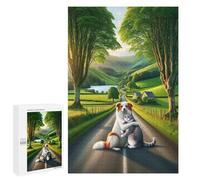 Jigsaw Puzzle for Adults 1000 PCS A Quiet Country Road in The Countryside, Grass, Trees, A Small Lake, And A Very Cute White Puzzle for Adults Family Games But Fun And Humorous Difficult And Challenge