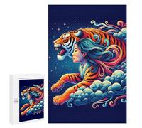Jigsaw Puzzle for Adults 1000 PCS A Vibrant, Stylized Tiger with Flowing Mane And Body, Emerging from Clouds Against A Starr Puzzle for Adults Family Games But Fun And Humorous Difficult And Challenge
