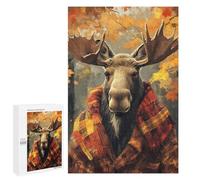 Jigsaw Puzzle for Adults 1000 PCS Autumn Moose with Plaid Scarf Puzzle For Teenagers Difficult Hard Wishlist with Santa Claus Challenging Family Fun Game 1000 PCS