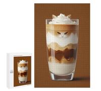 Jigsaw Puzzle for Adults 1000 PCS Cat in A Latte Macchiato Coffee Cup Teenagers Puzzles Brain Teaser Game Analysis And Logic for Is Ideal As A Gift 1000 PCS