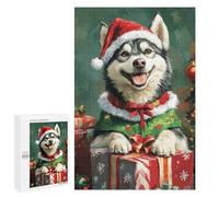 Jigsaw Puzzle for Adults 1000 PCS Christmas Husky with Presents Jigsaws for Adults Puzzle Difficult Challenge Difficult And Challenge Brainteaser Family Games 1000 PCS