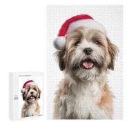 Jigsaw Puzzle for Adults 1000 PCS Cute Lhasa Apso Dog Wearing Santa Hat Jigsaw for Adults Anti-Stress Toys Enhance Memory Birthday And Unique Gifts 1000 PCS