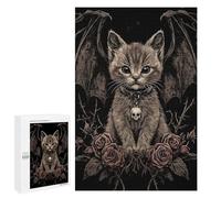Jigsaw Puzzle for Adults 1000 PCS Dark Gothic Kitten with Wings Teenagers Puzzles Brain Teaser Game Analysis And Logic for Is Ideal As A Gift 1000 PCS