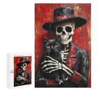 Jigsaw Puzzle for Adults 1000 PCS Day of The Dead Skeleton Cat Art Print Puzzle For Teenagers Difficult Hard Wishlist with Santa Claus Challenging Family Fun Game 1000 PCS
