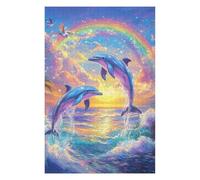 Jigsaw Puzzle for Adults 1000 PCS Dolphins Jumping Rainbow Sunset Puzzles for Adults Anti-Stress Toys Precision Cutting Unique Gifts for Birthday And Christmas 1000 PCS