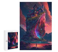 Jigsaw Puzzle for Adults 1000 PCS Fantasy Island with Mystical House Jigsaw Brain Teaser Game Precision Cutting Parent-child Interaction 1000 PCS
