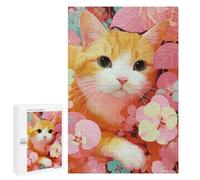 Jigsaw Puzzle for Adults, 1000 PCS, Featuring Orange Tabby Cat Among Flowers, Classic Jigsaw Entertainment for The Home, for Family Fun