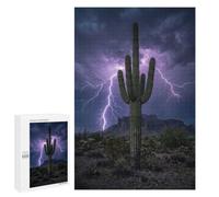 Jigsaw Puzzle for Adults, 1000 PCS, Featuring Saguaro Cactus in Desert Lightning Storm, Classic Jigsaw Entertainment for The Home, for Family Fun