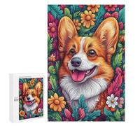 Jigsaw Puzzle for Adults, 1000 PCS, Featuring Welsh Corgi in Flowers, A Relaxing Challenge for Adult Puzzle Enthusiasts, at Home