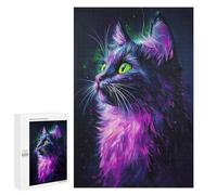 Jigsaw Puzzle for Adults 1000 PCS Glowing Neon Cat Art Print Puzzle For Teenagers Difficult Hard Wishlist with Santa Claus Challenging Family Fun Game 1000 PCS