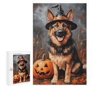Jigsaw Puzzle for Adults 1000 PCS Halloween German Shepherd with Pumpkin Jigsaws for Adults Puzzle Difficult Challenge Difficult And Challenge Brainteaser Family Games 1000 PCS