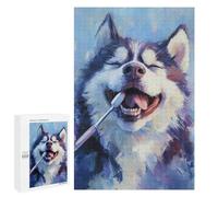 Jigsaw Puzzle for Adults 1000 PCS Happy Husky with Toothbrush Jigsaws for Adults Puzzle Difficult Challenge Difficult And Challenge Brainteaser Family Games 1000 PCS