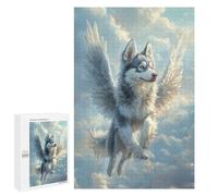 Jigsaw Puzzle for Adults 1000 PCS Husky with Angel Wings Majestic Pet TributeFlying Husky with Wings Jigsaw for Adults Anti-Stress Toys Enhance Memory Birthday And Unique Gifts 1000 PCS